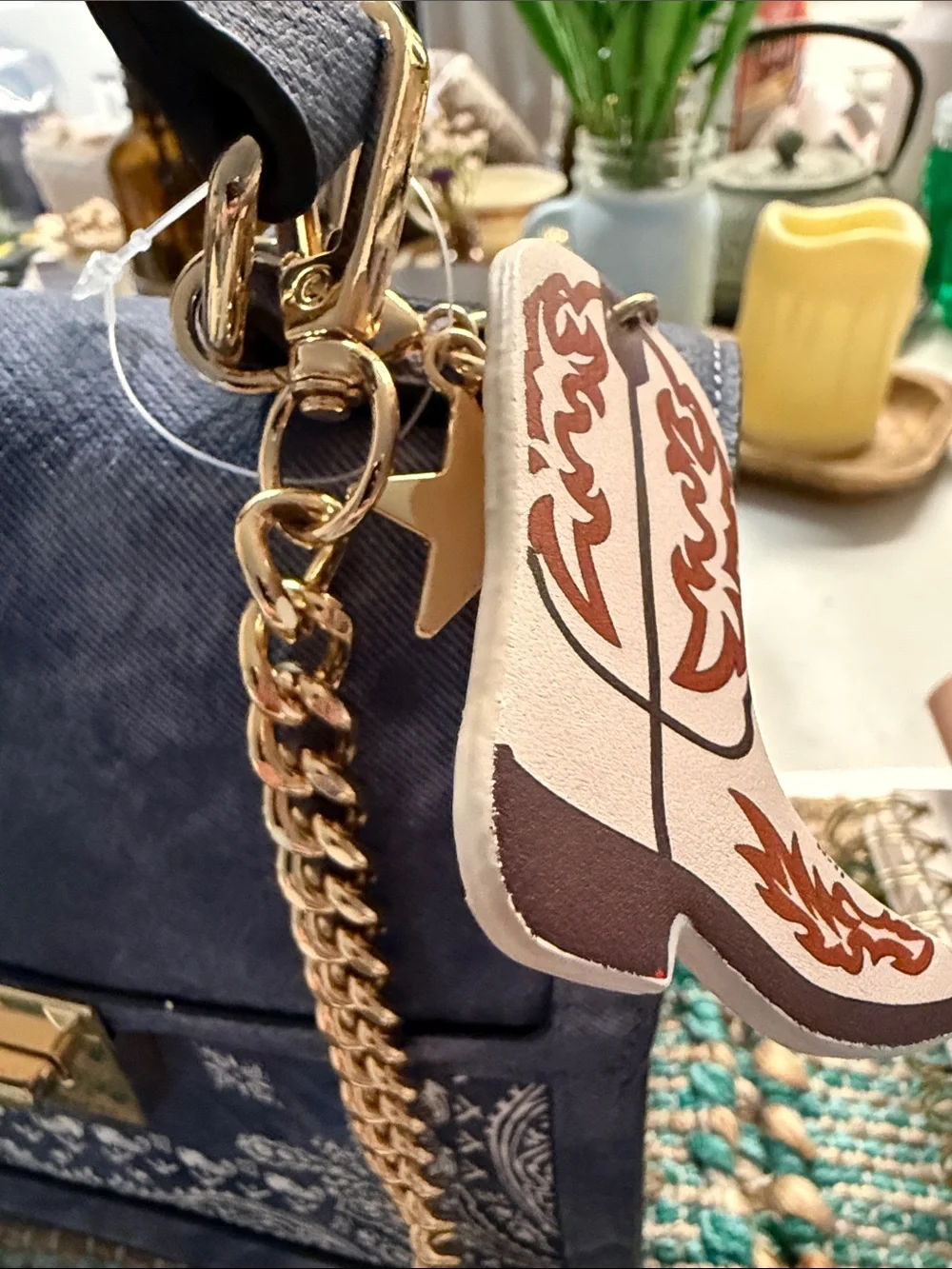 🌷NEW🌷ALDO Navy Bandana-Print Top-Handle Satchel with Gold Chain